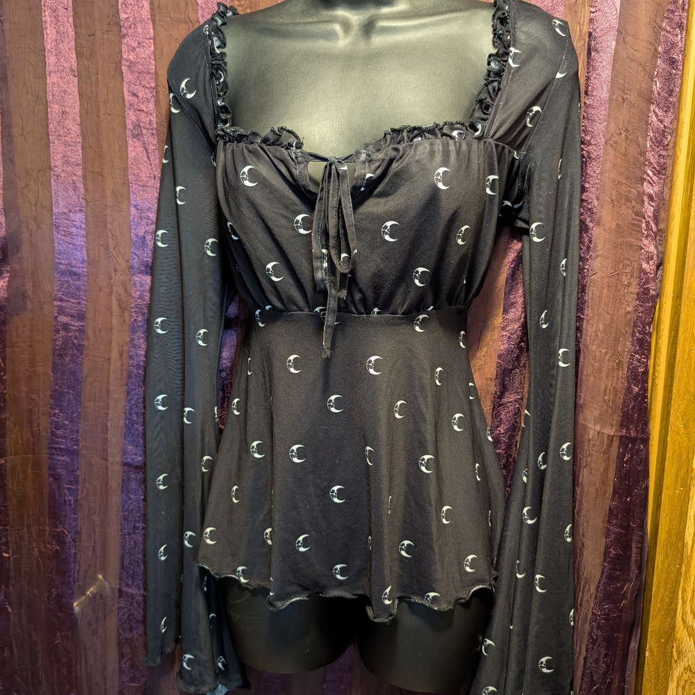 Killstar Black Sheer Crescent 🌙 Moon Skull 💀 Gothic Romance Medium - Picture 2 of 4